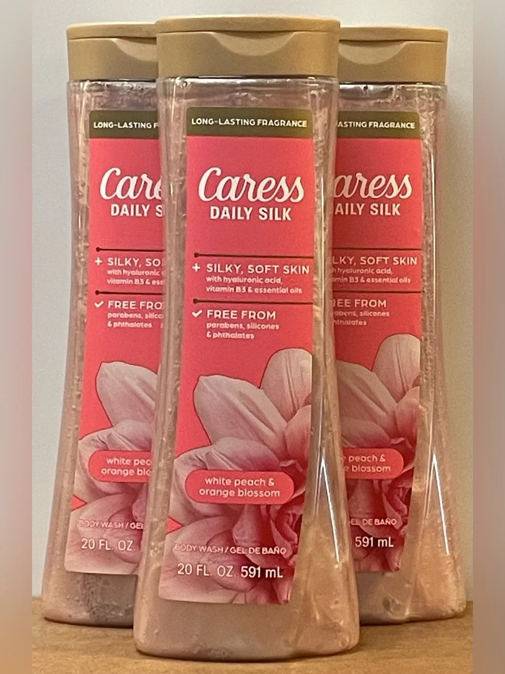 Caress Daily Silk White Peach & Orange Blossom Body Wash — (Pack of 3)